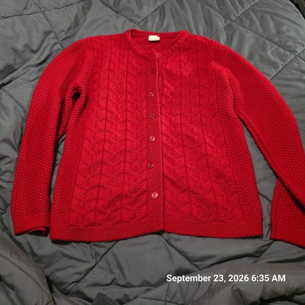 Haband Vintage Red Cable Knit Cardigan Sweater Womens Small Made in USA